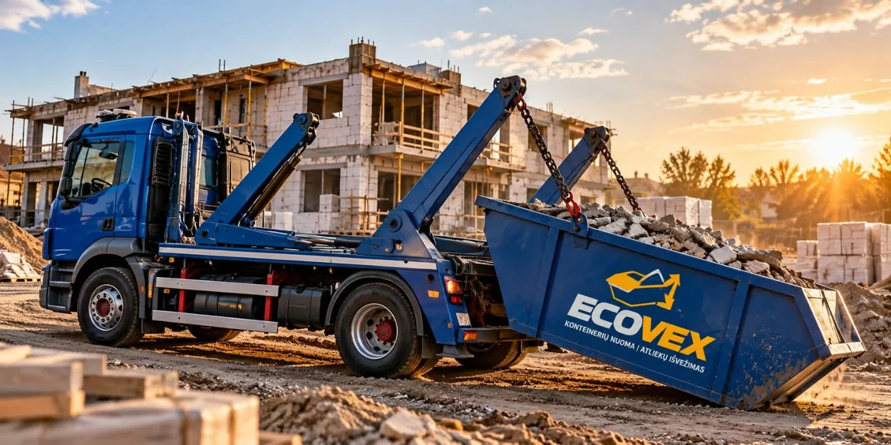ECOVEX portalinis sunkvežimis su statybinių atliekų konteineriu